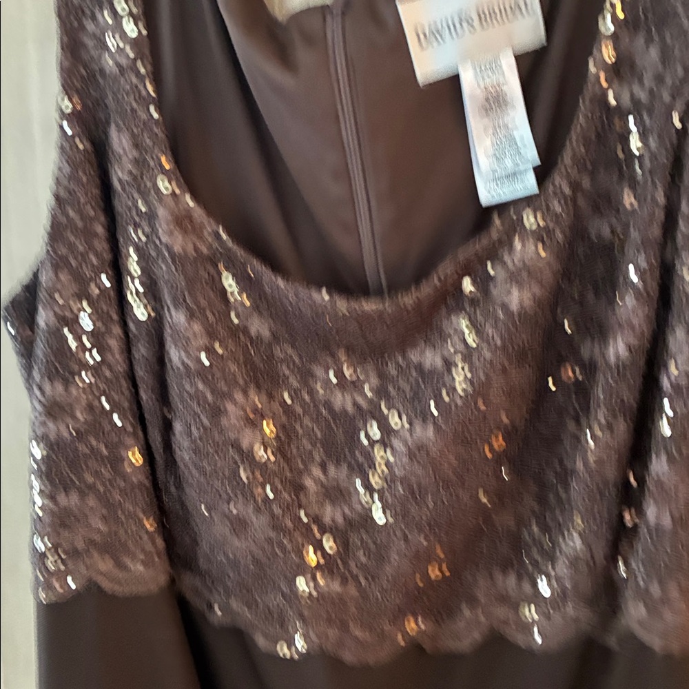 David's Bridal Brown Sequin Sleeveless Dress & jacket evening Mother of bride - Picture 8 of 9